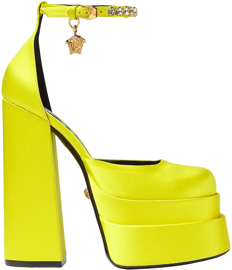 Versace Medusa Aevitas 155mm Platform Pumps Yellow Satin 1002005 DRA67