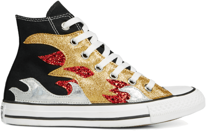 Converse Chuck Taylor All Star Glitter Flame High Top Black/ Red 165756C