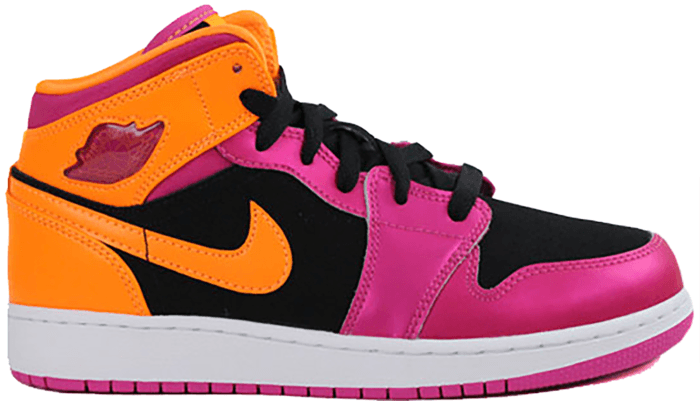 Jordan 1 Retro Mid Black Fusion Pink Bright Citrus (GS) 555112-026