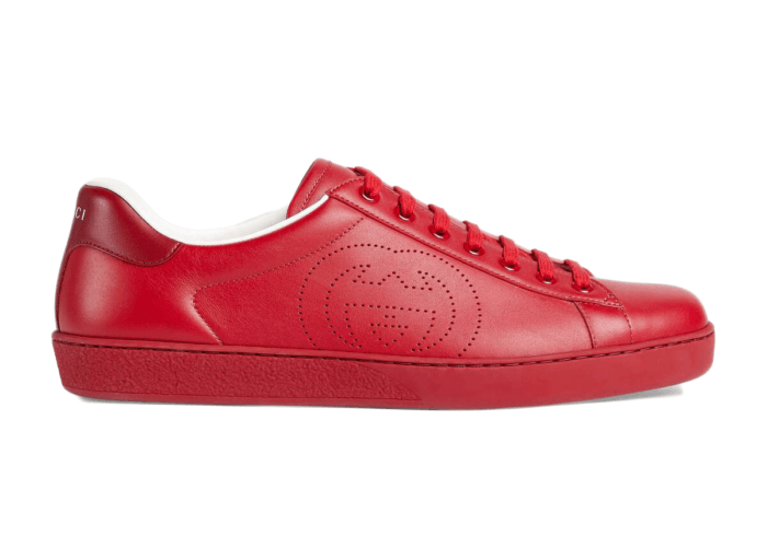 Gucci Ace Perforated Interlocking G Red _599147 AYO70 6463