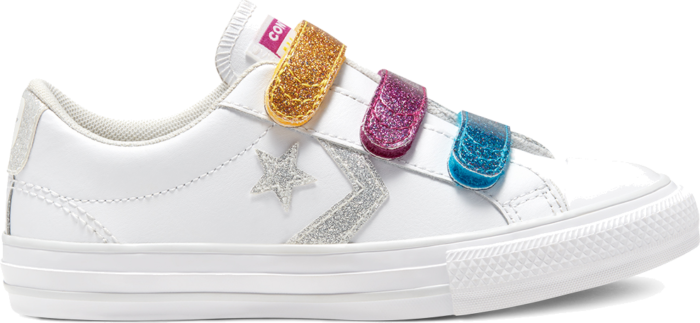 Converse Big Kids Coated Glitter Easy-On Star Player Low Top White/Silver/Photon Dust 668478C