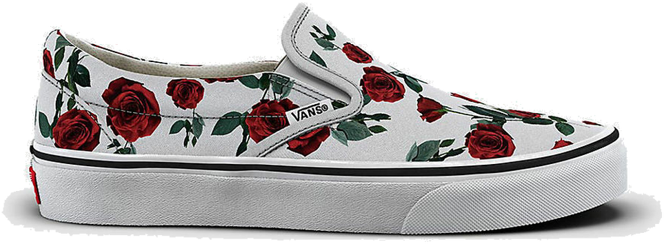 vans red roses classic slip on