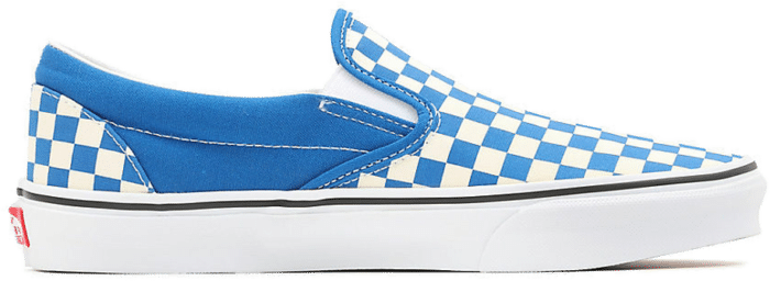 vans blue checkerboard slip ons