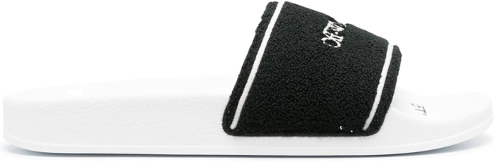 OFF-WHITE Chenille Slide Logo Embroidered Black White OMIC001R21MAT0030110