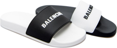Balenciaga Pool Slides Logo White Black Alternate 565826W1S889010