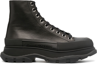 Alexander McQueen Tread Slick Lace Up Boot Triple Black Leather 627206WHZ621081