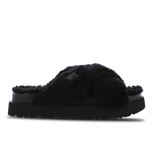 Ugg Fuzz Sugar Cross Slide Black | Zwart | Sneakerbaron NL