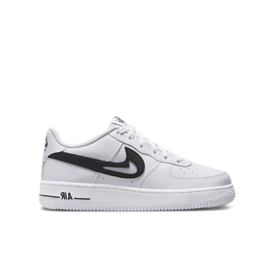 Nike Air Force 1 Low Cut Out Swoosh White Black (GS) DR7889-100