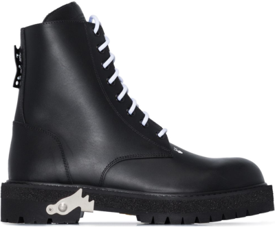 OFF-WHITE Lace Up Combat Boots Black Leather OMID003R21LEA0011000