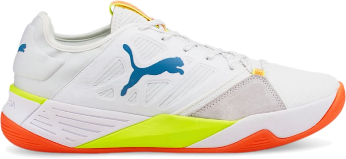 Women’s PUMA Accelerate Turbo Nitro Handball Shoe Sneakers, White/Mykonos Blue/Yellow Alert 106459_03