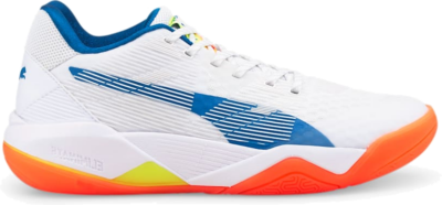 Women’s PUMA Eliminate Power Nitro Handball Shoe Sneakers, White/Mykonos Blue/Yellow Alert 106460_03