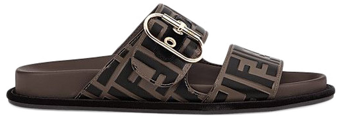 fendi ff leather two band slide sandals