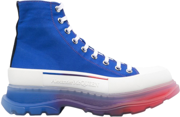 Alexander McQueen Tread Slick Boot Clear Sole Gradient Electric Blue Off-White Bright Red 705659W4TGE