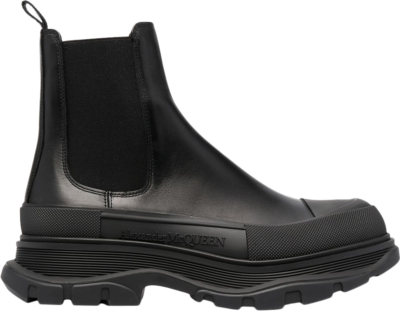 Alexander McQueen Tread Slick Chelsea Boot Leather Triple Black 634617WHZ61