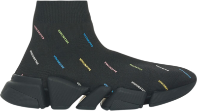 Balenciaga Speed 2.0 AllOver Logo Recycled Knit Black Multicolor 617239W2DF01088
