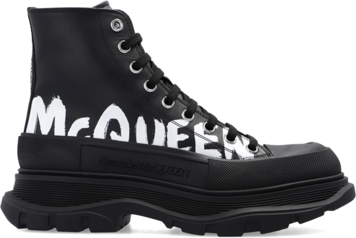Alexander McQueen Tread Slick Boot Leather Graffiti Black White (W) 679529 WIABD 1006