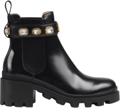 Gucci Crystal Belt 60mm Ankle Boot Black Leather 550036 DKS00 1000