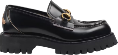 Gucci Lug Horsebit 30mm Platform Loafer Black Leather _577236 DS800 1000