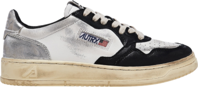 Autry Medalist Leather Low Distressed White Black Silver AVLM-SV11