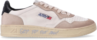 Autry Medalist Leather Low White Beige Black AULMLD02