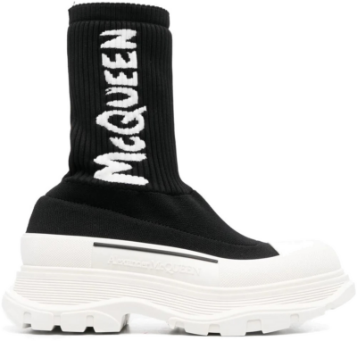 Alexander McQueen Logo Intarsia Chunky Sock Sneaker Black Ice (W) 708096W4U51 1041