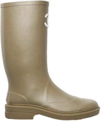 Chanel Rubber Rain Boots Dark Beige G39620 X56326 0Q303