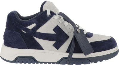 OFF-WHITE Out Of Office OOO Low Tops White Navy Blue Suede OMIA189F22LEA0020142