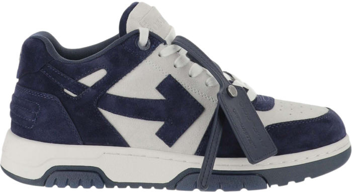 OFF-WHITE Out Of Office OOO Low Tops White Navy Blue Suede OMIA189F22LEA0020142