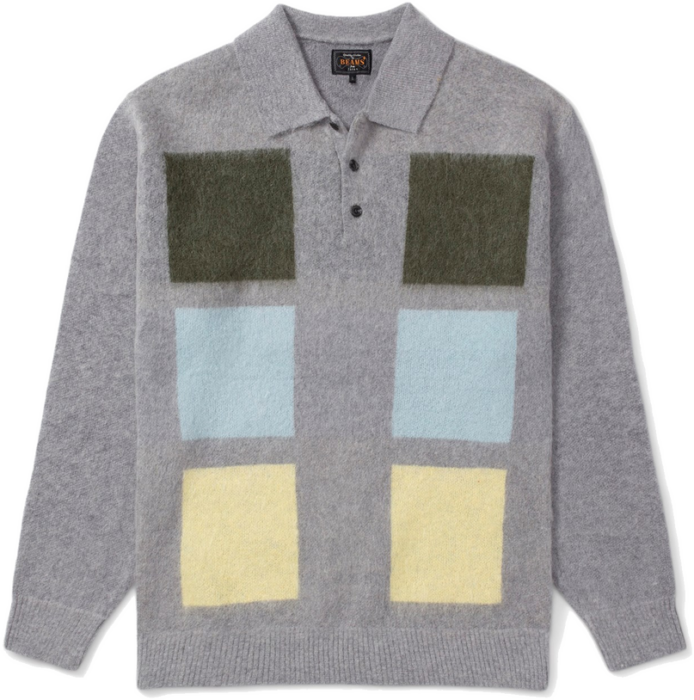 Beams Plus Knit Polo Shaggy 9g Grey 3812001104815