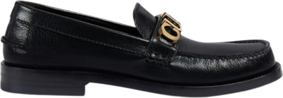 Gucci Logo Loafers Black Leather 700036 D3V00 1000