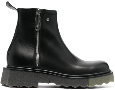 OFF-WHITE Leather Sponge Zip Boot Black Army OMID004F22LEA0011056
