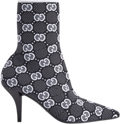 Gucci GG 75mm Knit Ankle Boots Black White Fabric 718378 FAAQP 1008