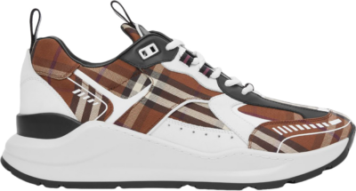 Burberry Vintage Check Cotton and Leather Sneakers Dark Birch Brown White 80642821
