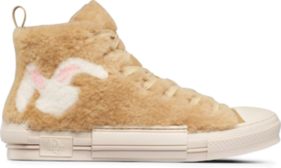 Dior B23 High Top ERL Beige Shearling with Rabbit Motif 3SH129ZTR_H100