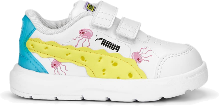 PUMA x Spongebob Evolve Court Sneakers Toddlers, White/Celandine/Hero Blue 390871_01