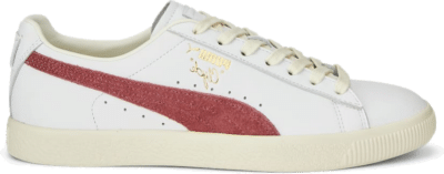 Women’s PUMA Clyde Base Sneakers, White/Wood Violet/Gold White,Wood Violet,Gold 390091_03