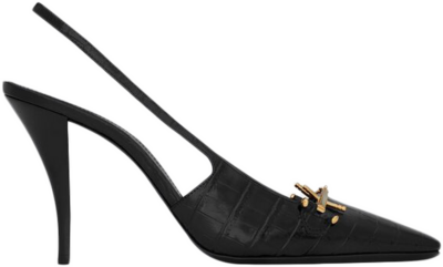 Saint Laurent Blade Slingback Pump Black Crocodile-Embossed Patent Leather 7091692YZA11000