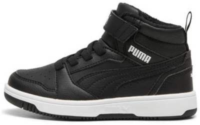 PUMA Rebound V6 Mid Wtr Kids’ Sneakers, Black/White 307979_01