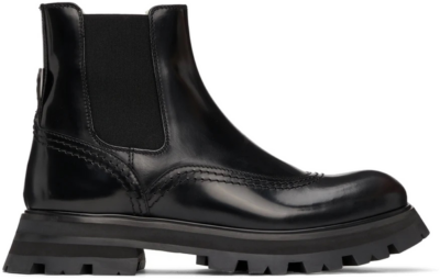 Alexander McQueen Leather Brogue Boot Black Natural (Women’s) 676742WHZ8L1443