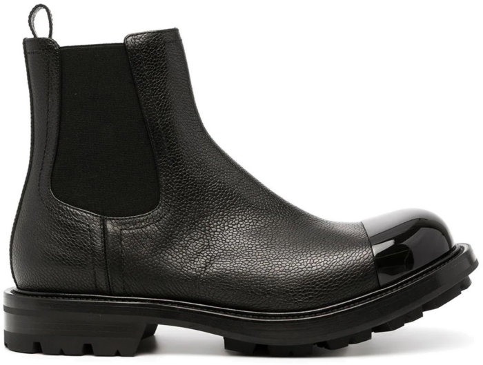 Alexander McQueen Shiny Toecap Grainy Leather Chelsea Boot Black 667911WHSZ41000