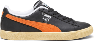 Men’s PUMA Clyde Vintage Sneakers, Black/Rickie Orange Black,Rickie Orange 394687_02