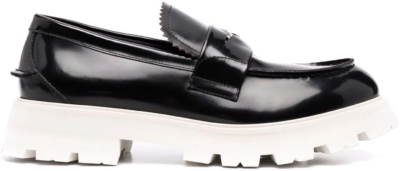 Alexander McQueen Contrast Sole Leather Penny Loafers Black White 683571WHZ8N1090