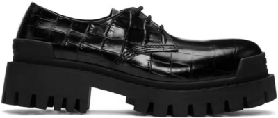 Balenciaga Strike Croc Embossed Leather Derby Black 600600WA9D01000