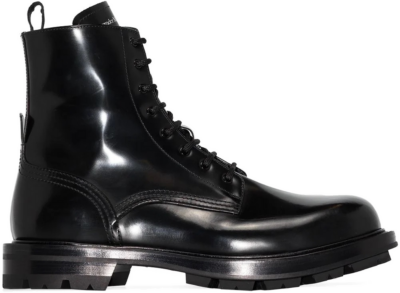 Alexander McQueen Polished Leather Combat Boot Black 683569WHZ801000
