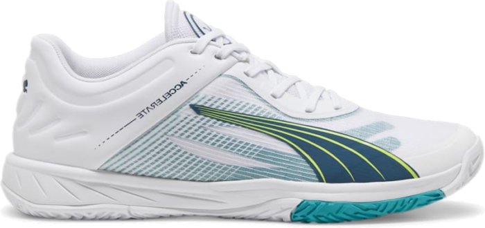 Women’s PUMA Accelerate Turbo Indoor Sport Shoe Sneakers, White/Ocean Tropic/Lime Squeeze 107674_01