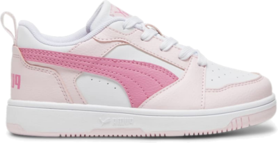 PUMA Rebound V6 Lo Kids’ Sneakers, White/Fast Pink/Whisp Of Pink 393834_08