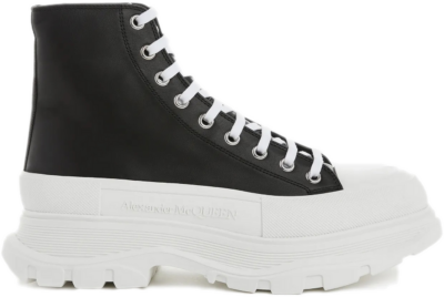 Alexander McQueen Tread Slick High-Top Leather Sneaker Black White 627206WHZ621071