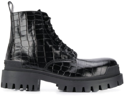 Balenciaga Strike 20mm Croc Embossed Lace Up Boot Black 600911WA9D01000