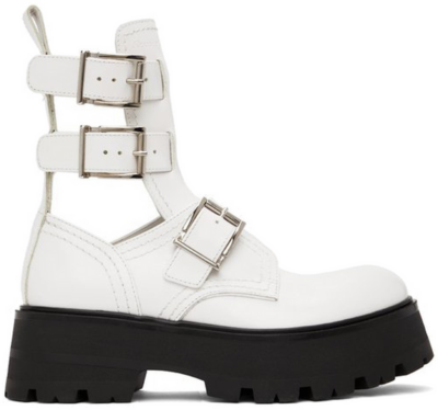 Alexander McQueen Buckle Fastening Ankle Boots White Black (Women’s) 700078WIC639359