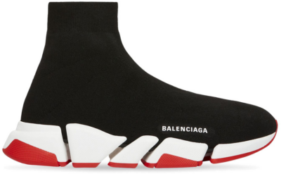 Balenciaga Speed 2.0 Recycled Knit Black White Red Sole 617239W2DB21960